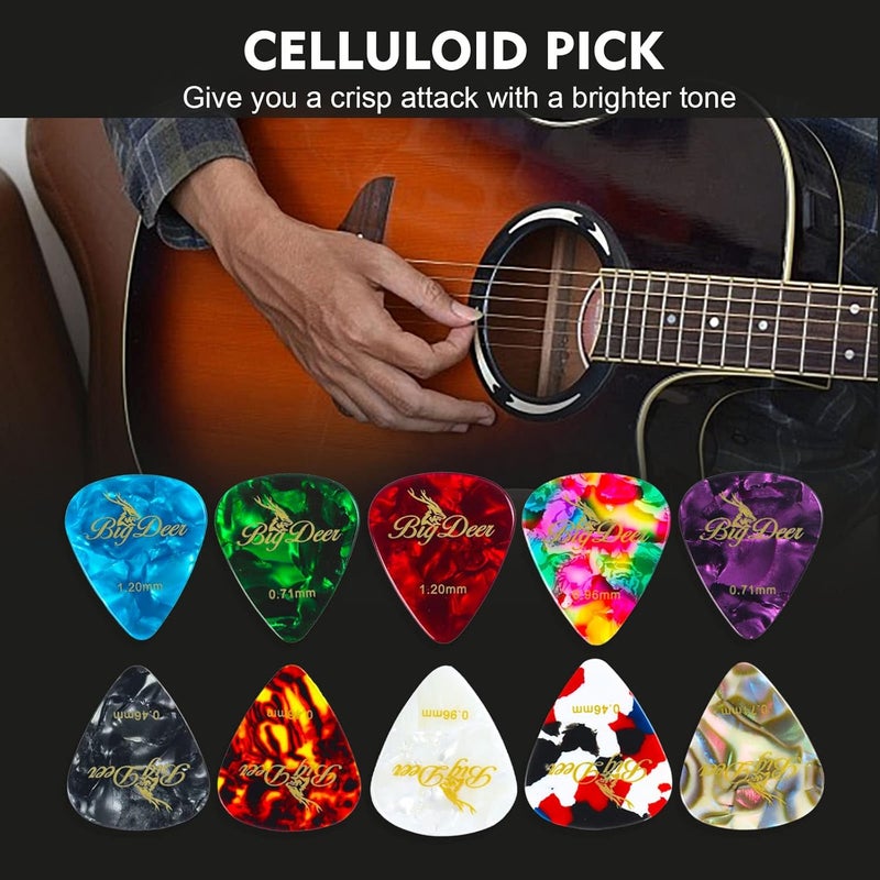 BigDeer 16 pack Celluloid Guitar Picks ，includes Thin,Medium, Heavy & Extra Heavy Picks Plectrums for Acoustic Guitar,Ukulele,Bass Wrapped in tin box - Image 5